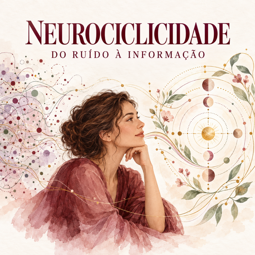 Mulher observando sinais que se organizam em padrões cíclicos, representando a Neurociclicidade