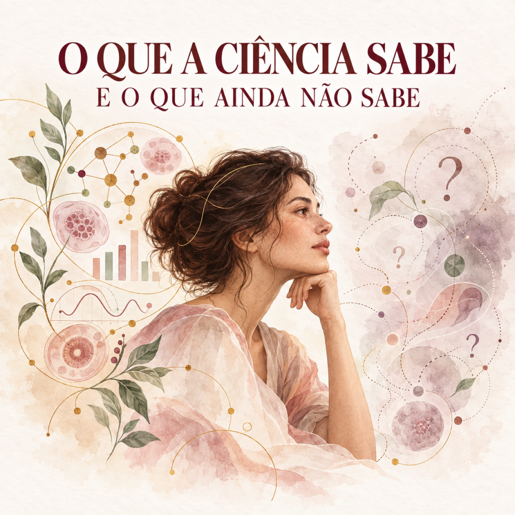 Ilustração sobre as evidências e as perguntas ainda abertas da ciência sobre o ciclo menstrual