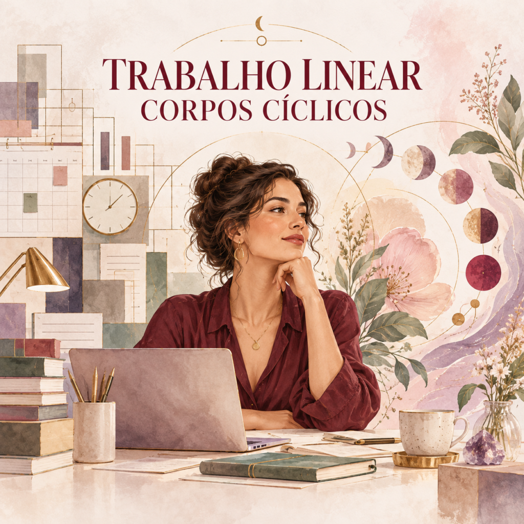 Mulher trabalhando em ambiente que representa o contraste entre trabalho linear e ritmos cíclicos do corpo